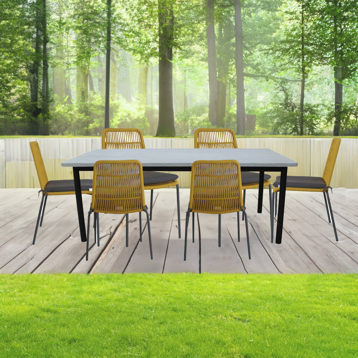 Lara 7pc Set 180cm Outdoor Dining Table 6 Chair Glass Concrete Top