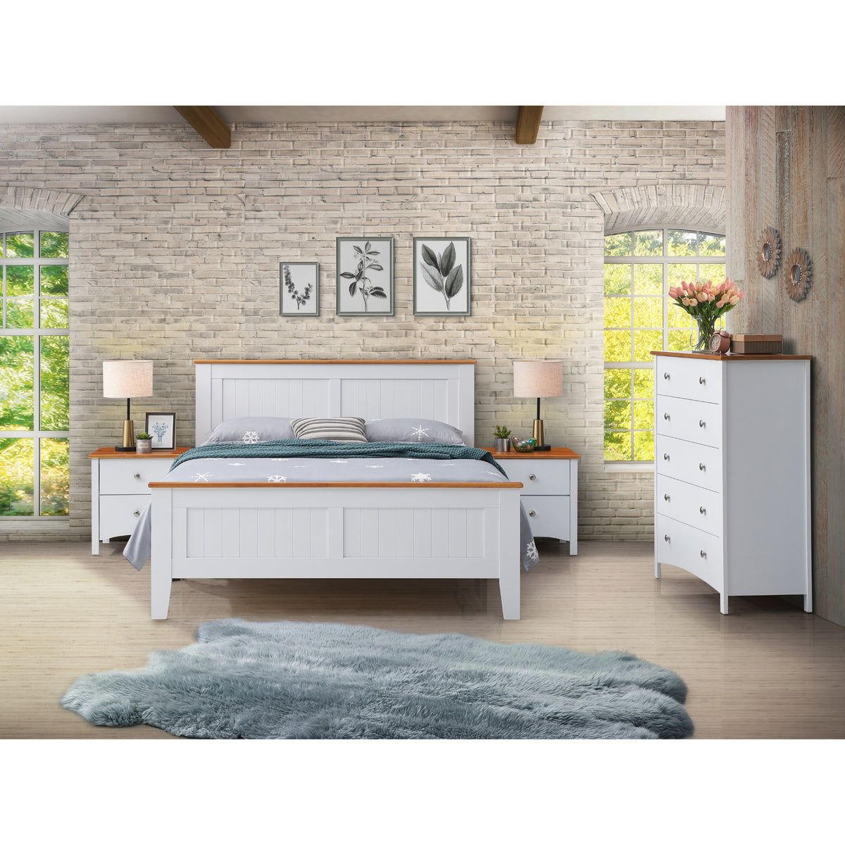 Lobelia Tallboy 5 Chest of Drawers Solid Rubber Wood Bed Storage Cabinet - White