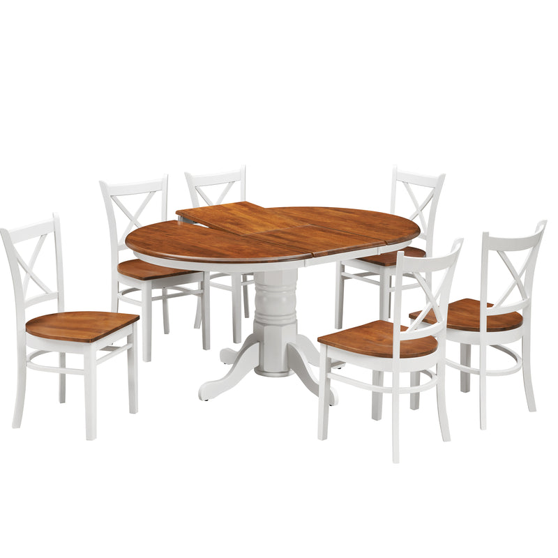 Lupin 7pc Dining Set 150cm Extendable Pedestral Table 6 Timber Chair - White Oak