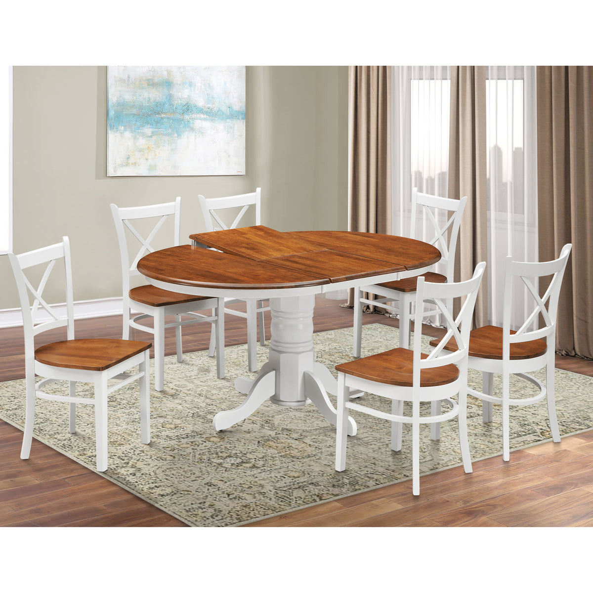 Lupin 7pc Dining Set 150cm Extendable Pedestral Table 6 Timber Chair - White Oak