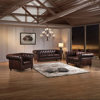 Max Chesterfield Leather Sofa 1+2+3 Sofa Set Antique Brown