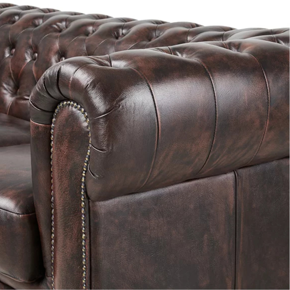 Max Chesterfield Leather Sofa 1+2+3 Sofa Set Antique Brown