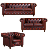 Max Chesterfield Leather Sofa 1+2+3 Sofa Set Antique Red