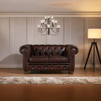 Max Chesterfield Leather Sofa 2 Seater Antique Brown