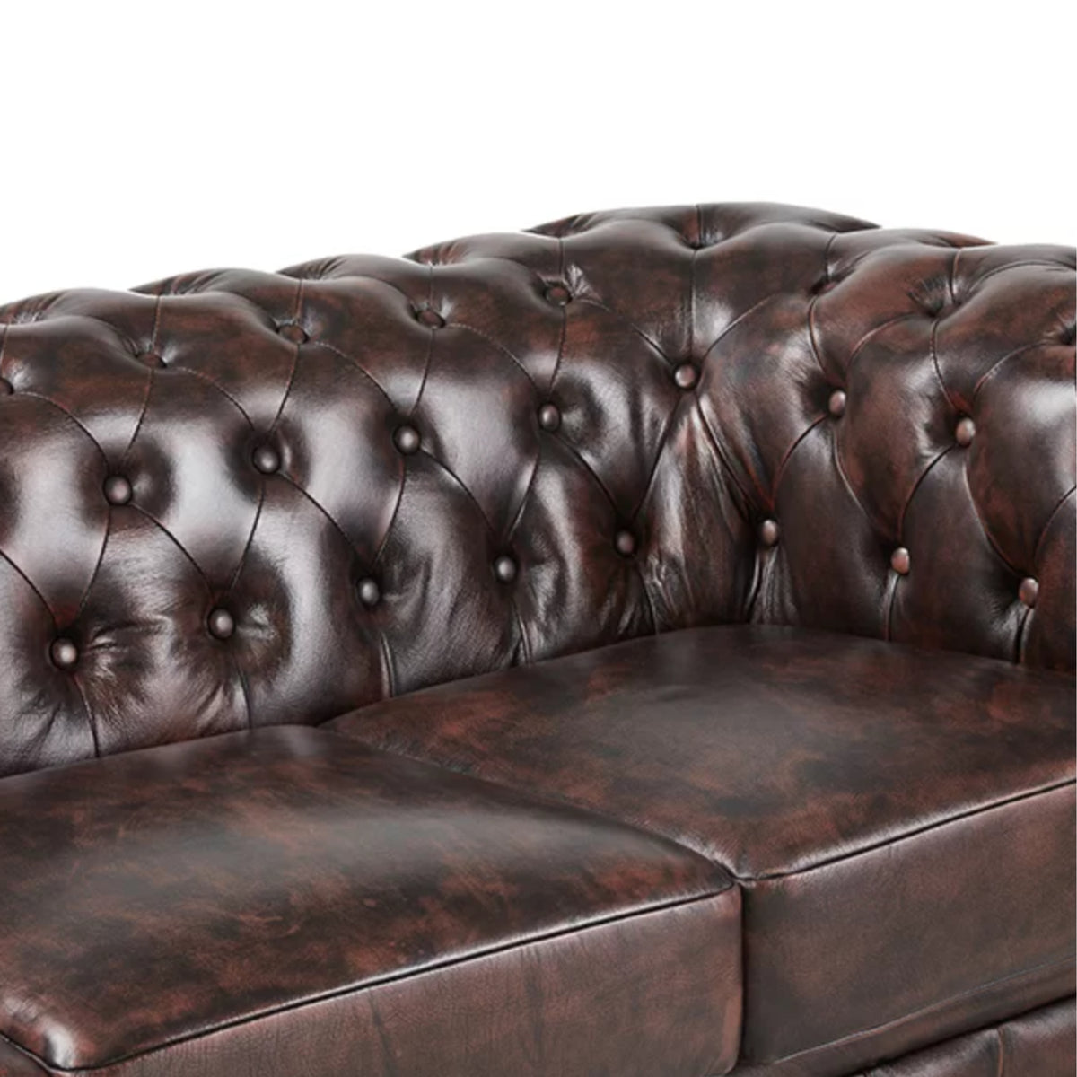 Max Chesterfield Leather Sofa 2 Seater Antique Brown