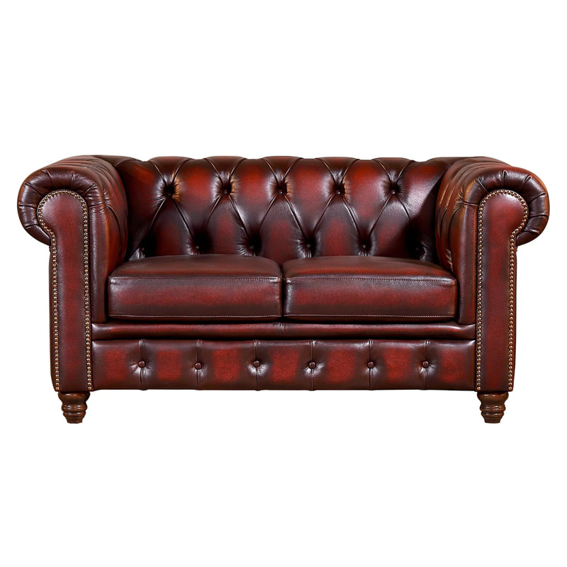 Max Chesterfield Leather Sofa 2 Seater Antique Red