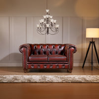 Max Chesterfield Leather Sofa 2 Seater Antique Red
