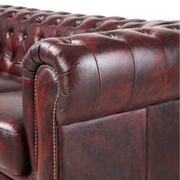 Max Chesterfield Leather Sofa 2 Seater Antique Red