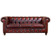 Max Chesterfield Leather Sofa 3 Seater Antique Red