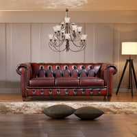 Max Chesterfield Leather Sofa 3 Seater Antique Red