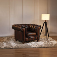 Max Chesterfield Leather Armchair Ottoman Armchair Antique Brown