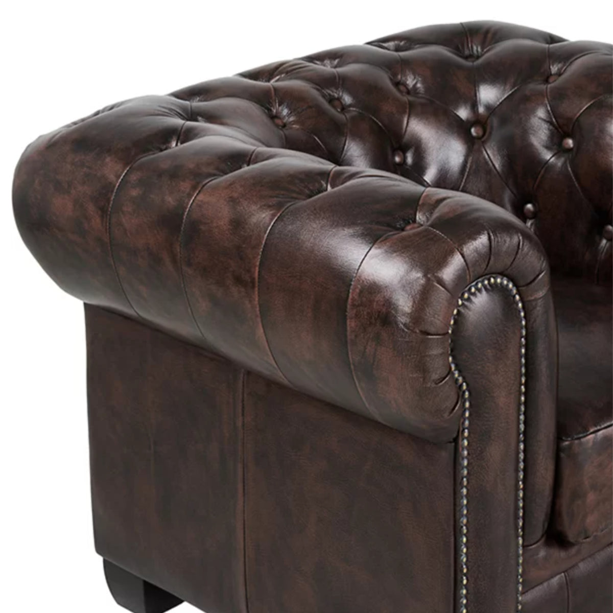 Max Chesterfield Leather Armchair Ottoman Armchair Antique Brown