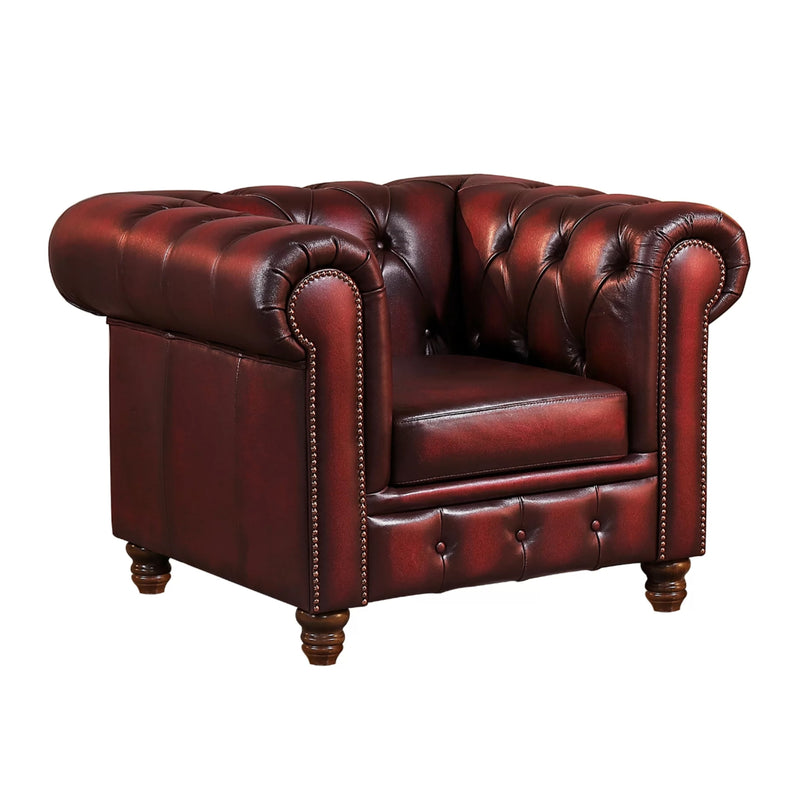 Max Chesterfield Leather Armchair Ottoman Armchair Antique Red