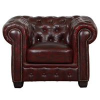 Max Chesterfield Leather Armchair Ottoman Armchair Antique Red