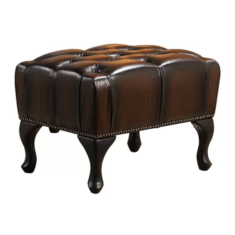 Max Chesterfield Leather Ottoman Antique Brown 