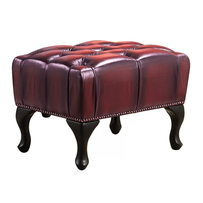 Max Chesterfield Leather Ottoman Antique Red 