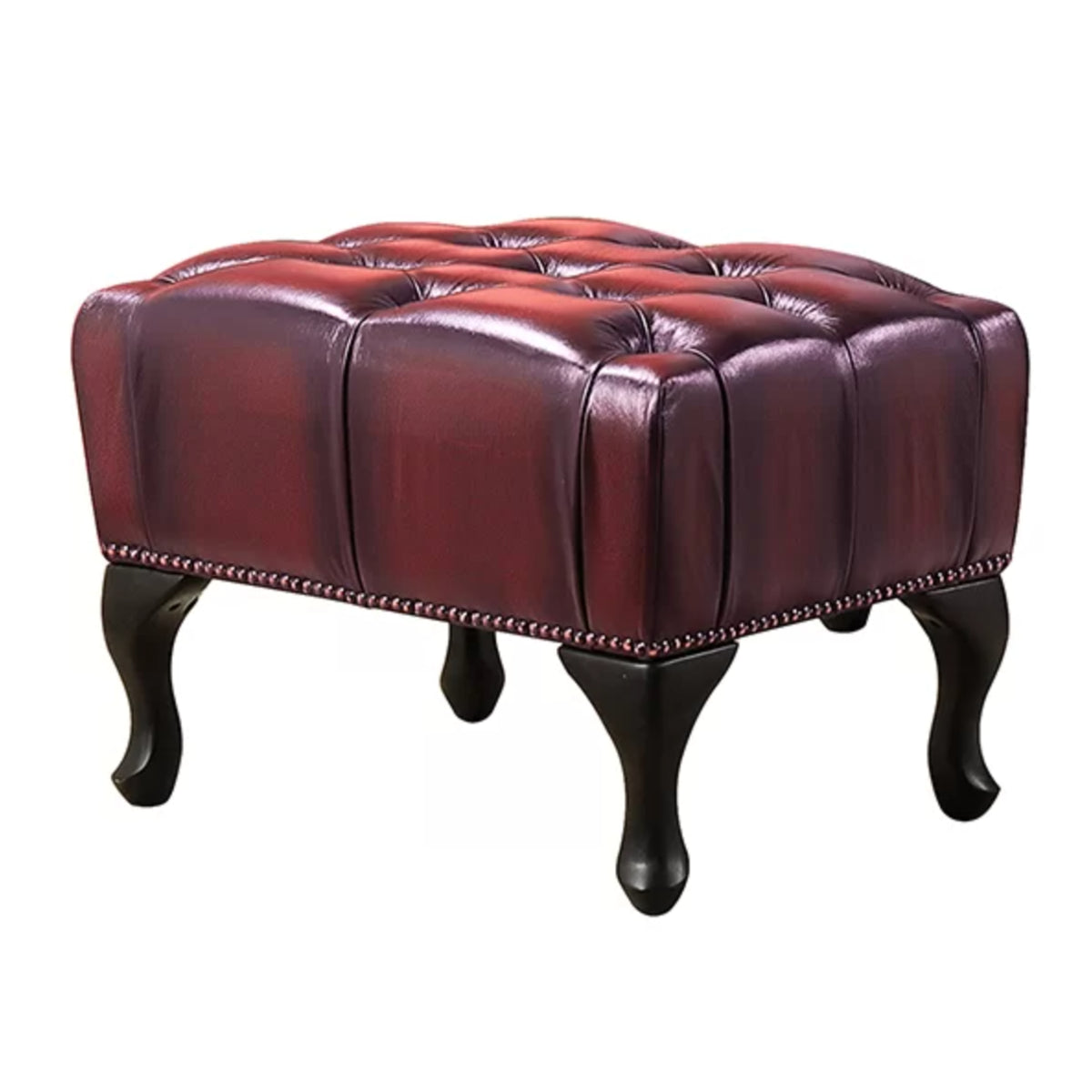 Max Chesterfield Leather Ottoman Antique Red 