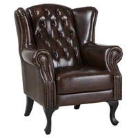 Max Chesterfield Leather Armchair Ottoman Wing Armchair + Ottoman Antique Brown