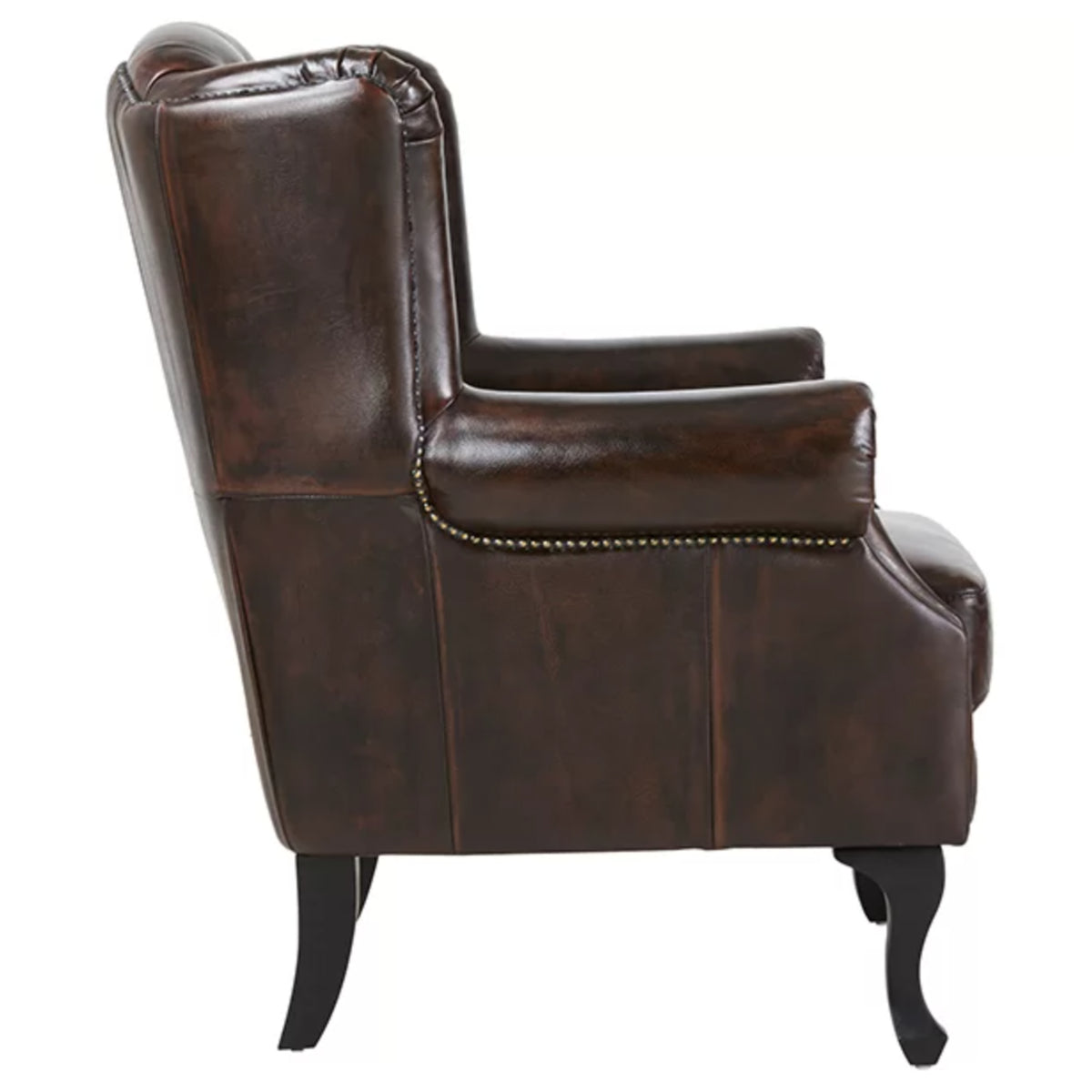 Max Chesterfield Leather Armchair Ottoman Wing Armchair + Ottoman Antique Brown