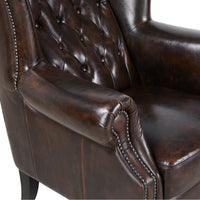 Max Chesterfield Leather Armchair Ottoman Wing Armchair + Ottoman Antique Brown