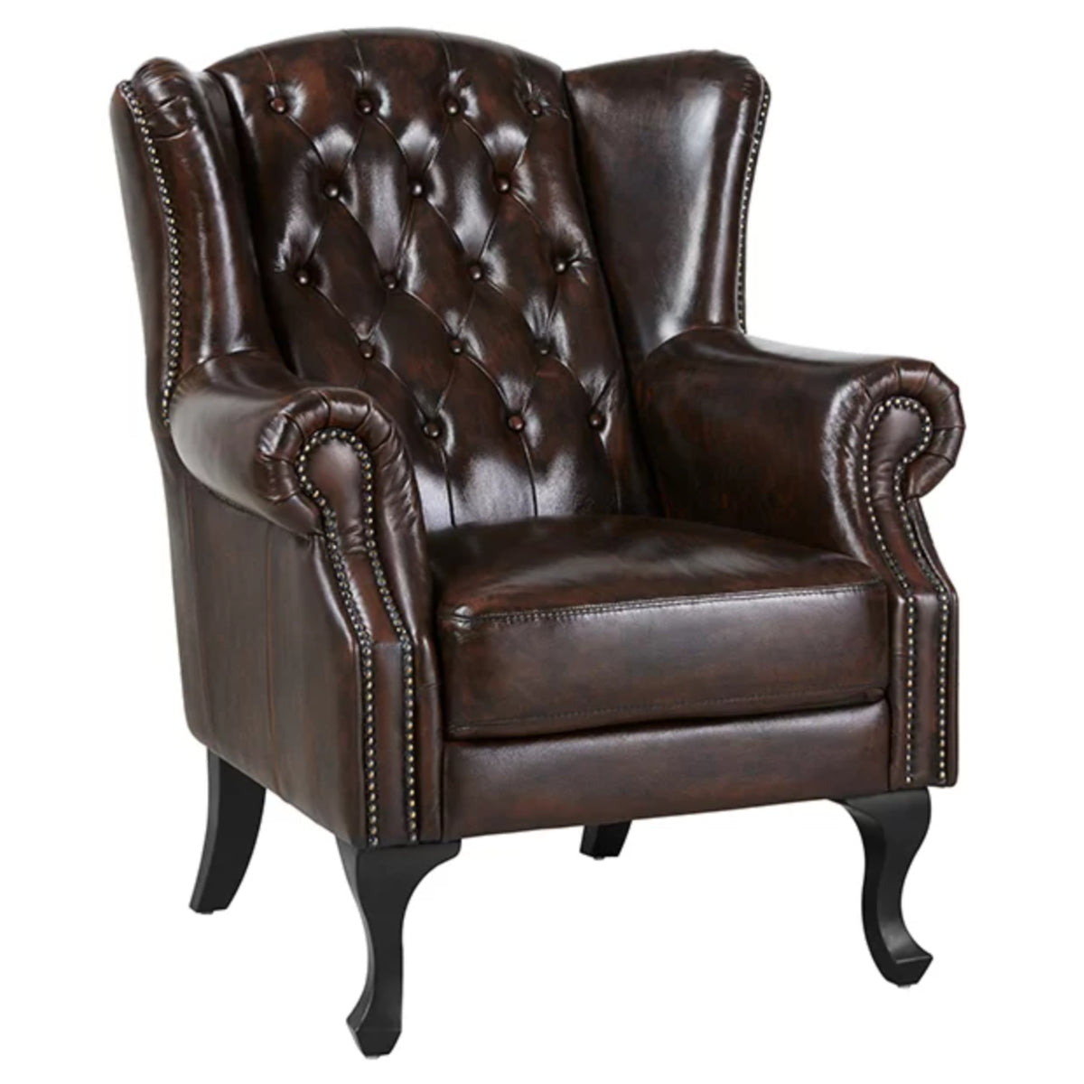 Max Chesterfield Leather Armchair Ottoman Wing Armchair Antique Brown