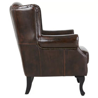 Max Chesterfield Leather Armchair Ottoman Wing Armchair Antique Brown
