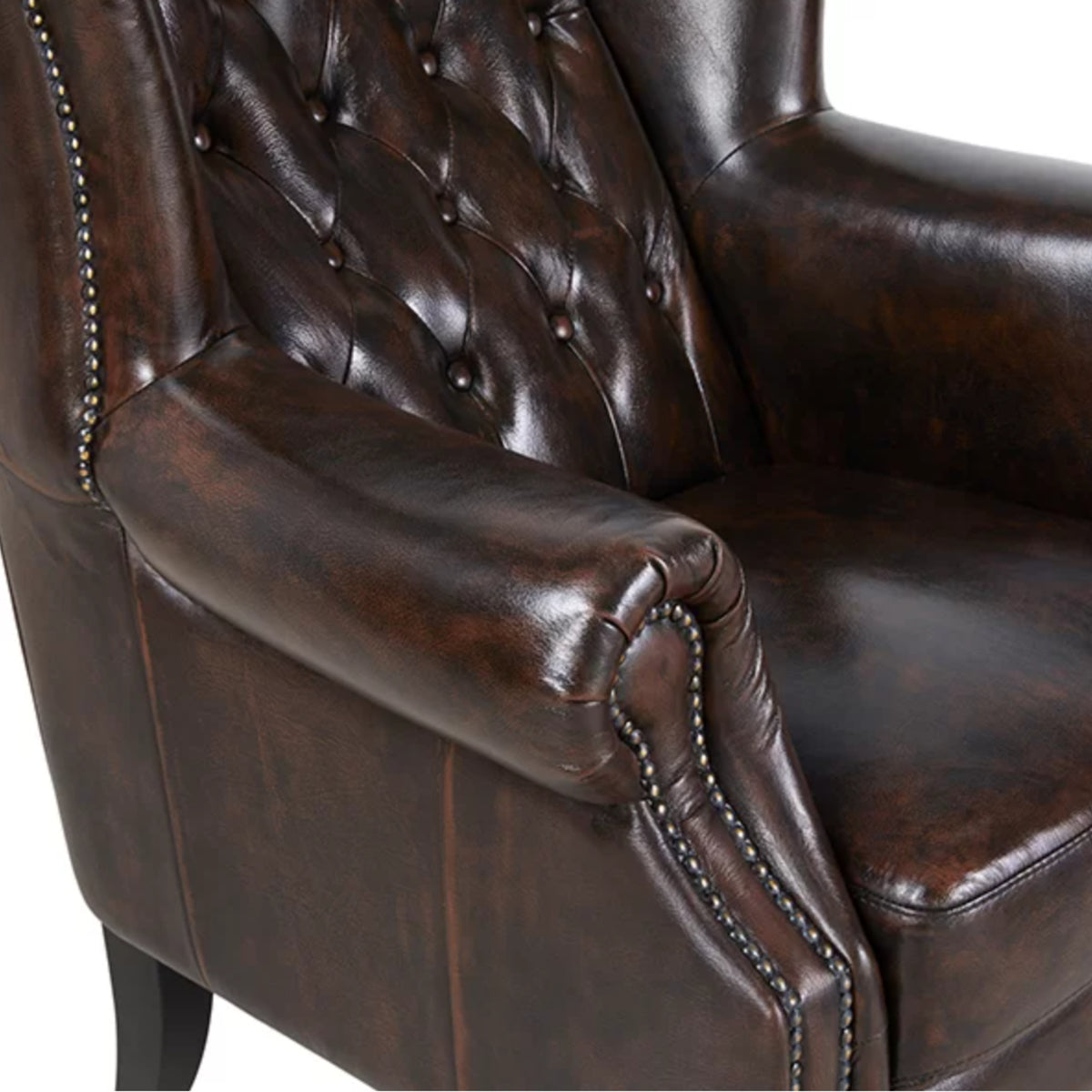 Max Chesterfield Leather Armchair Ottoman Wing Armchair Antique Brown