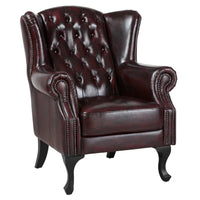 Max Chesterfield Leather Armchair Ottoman Wing Armchair Antique Red