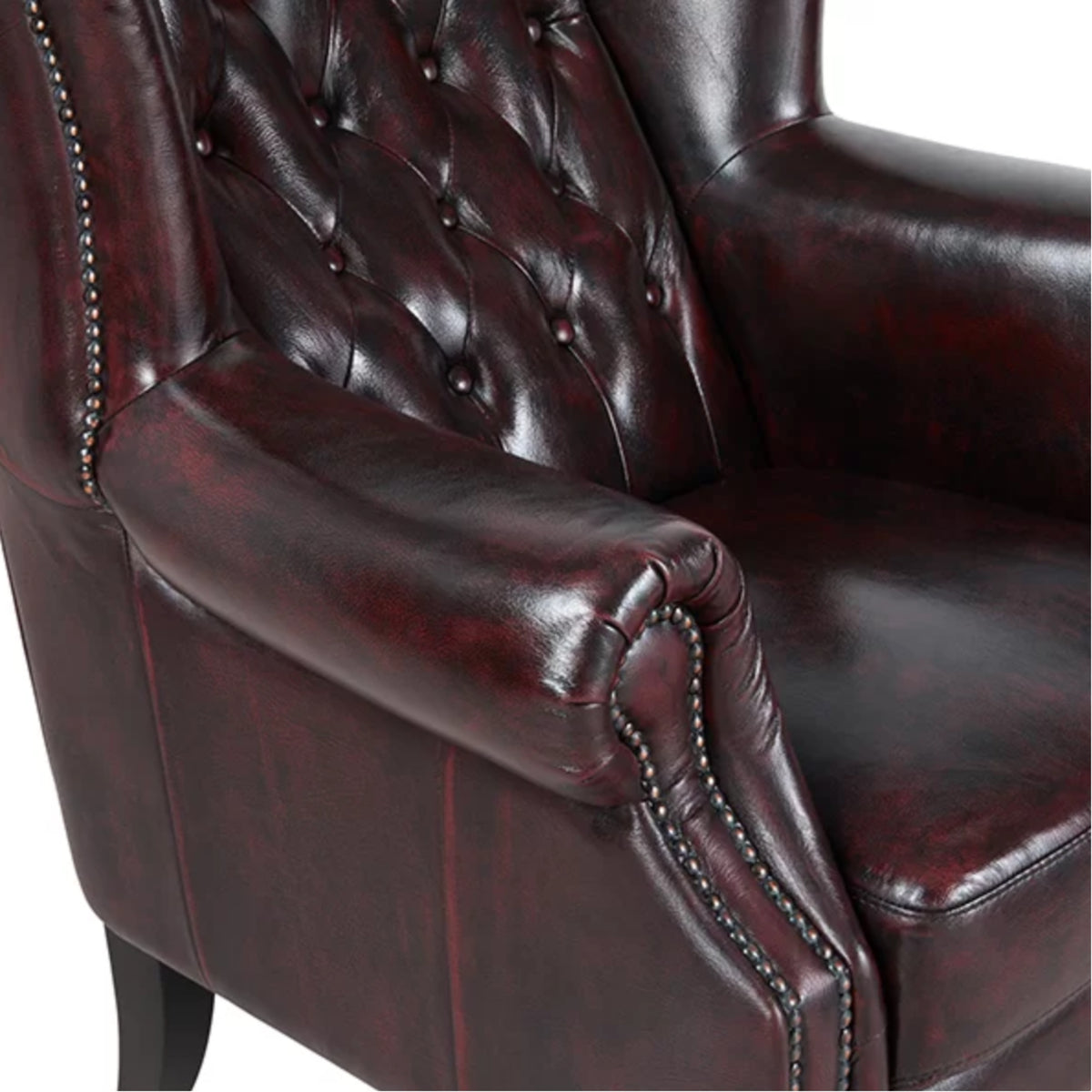 Max Chesterfield Leather Armchair Ottoman Wing Armchair Antique Red