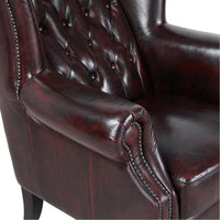 Max Chesterfield Leather Armchair Ottoman Wing Armchair Antique Red