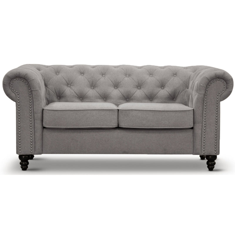 Mellowly 2 Seater Sofa Fabric Uplholstered Chesterfield Lounge Couch - Grey