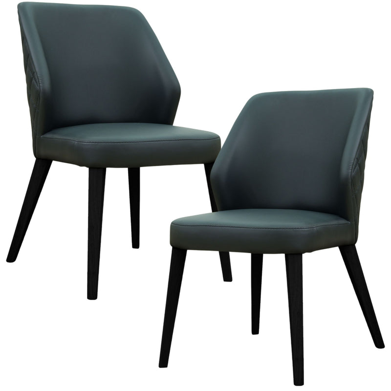 Milo Set of 2 Dining Chair Genuine Leather Solid Rubber Wood Frame - Dark Grey