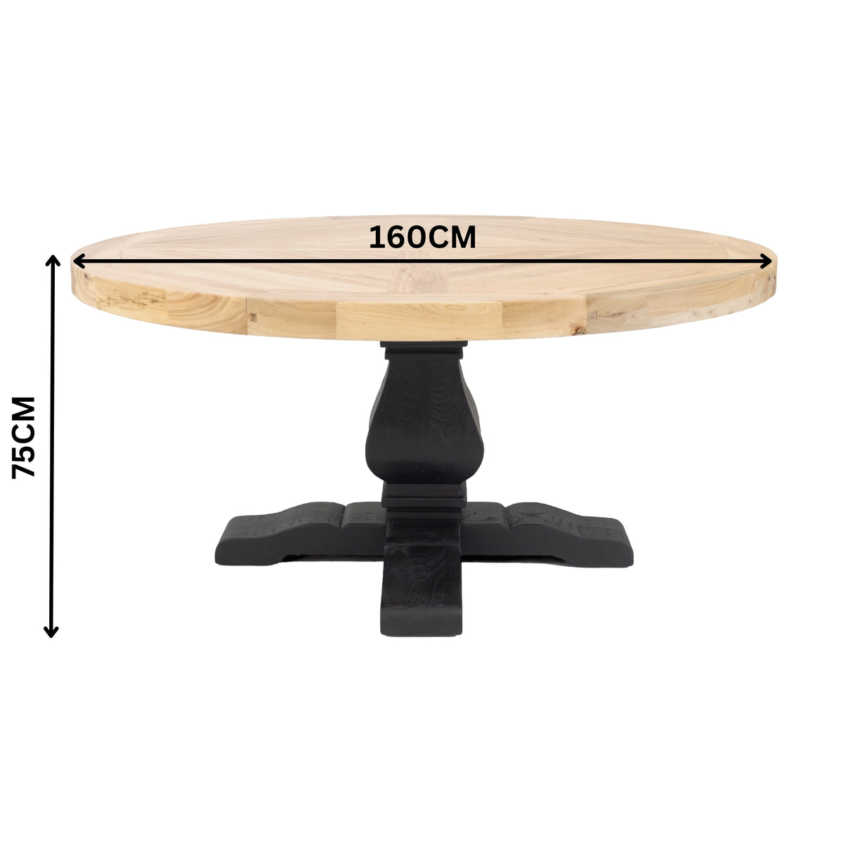 Olivia 160cm Round Dining Table Reclaimed Elm Wood Natural Black