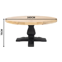 Olivia 160cm Round Dining Table Reclaimed Elm Wood Natural Black