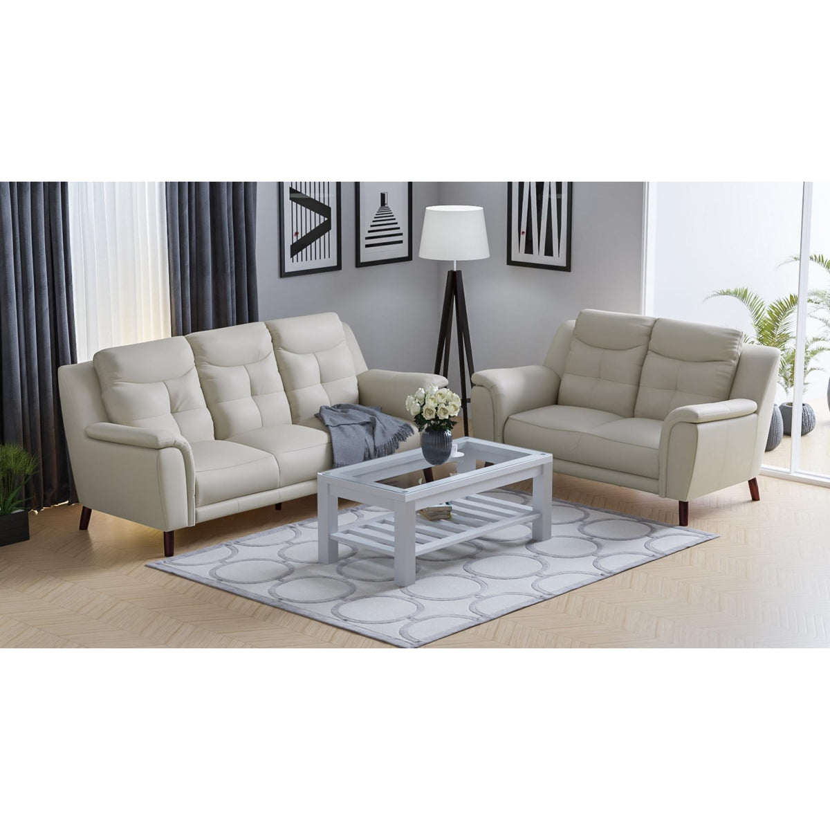 Opal 2 Seater Leather Sofa Silver