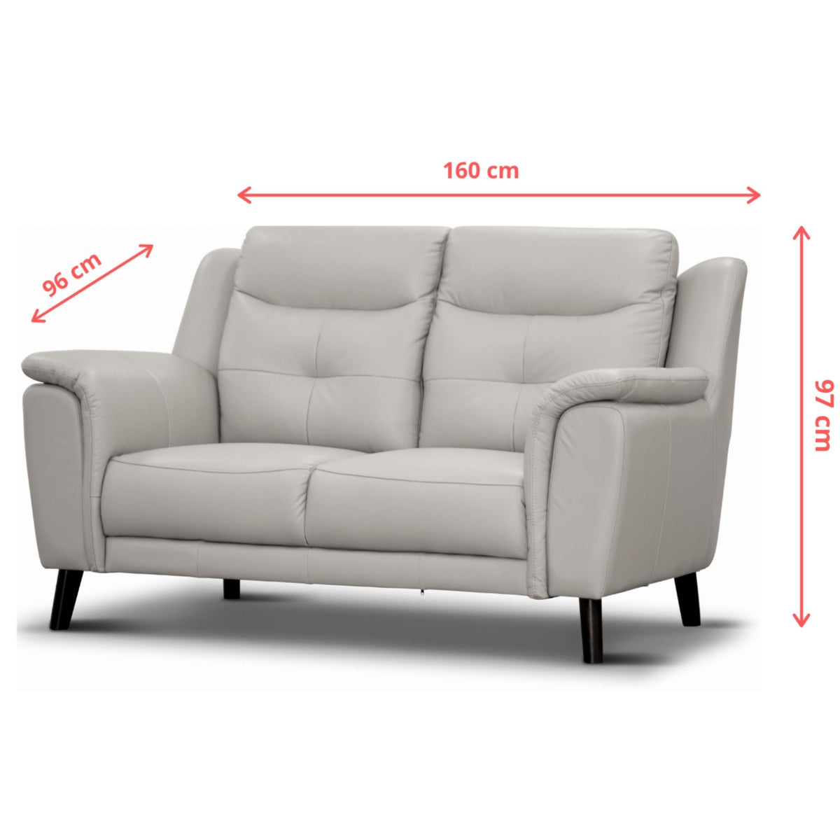 Opal 2 Seater Leather Sofa Silver