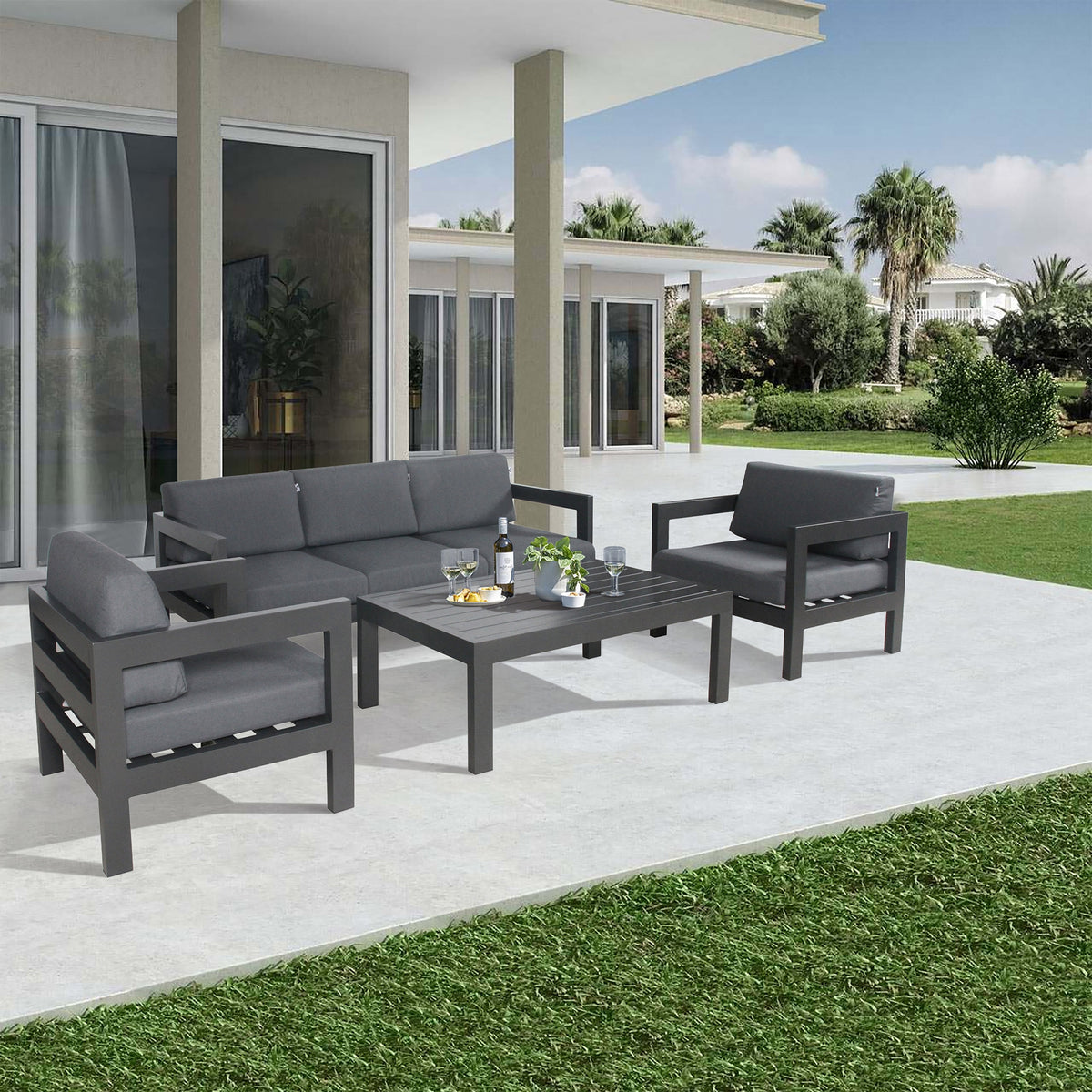 Outie 3 Seater Outdoor Sofa Lounge Charcoal 