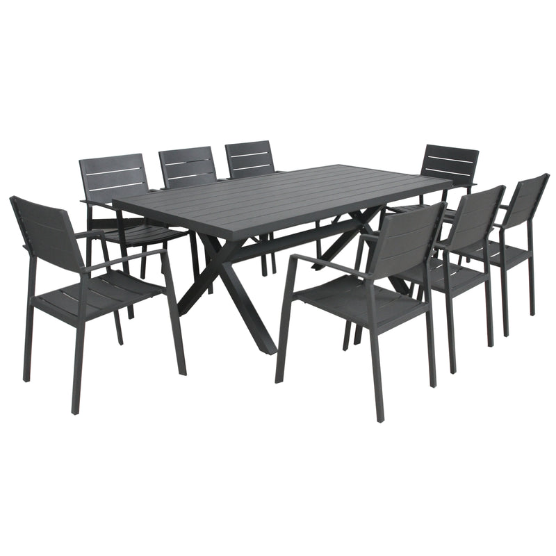 Percy 9pc Set 200cm Outdoor Dining Table Chair Grey 