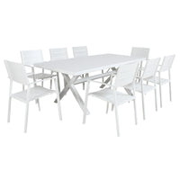 Percy 9pc Set 200cm Outdoor Dining Table Chair White 