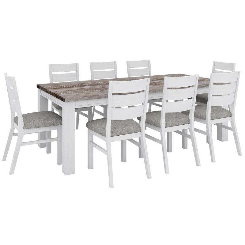 Plumeria 9pc Dining Set 225cm Table 8 Chair Solid Acacia Wood - White Brush