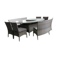 Samoa 7pc Oval Wicker Dining Table Set Grey