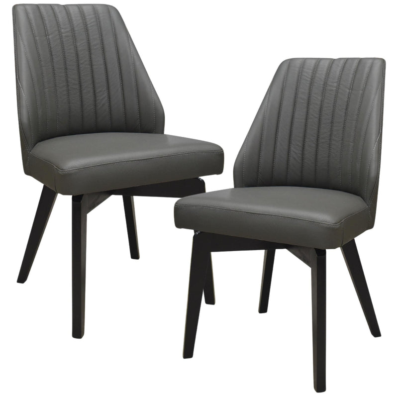 Shelby Set of 2 Dining Chair Genuine Leather Solid Rubber Wood Frame - Dark Grey
