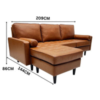 Stockholm 4 Seater Sofa LHF Chaise Premium Faux Leather Sofa Tan