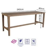 Stud 240cm Outdoor Patio High Dining Bar Table Eucalyptus Solid Timber Wood