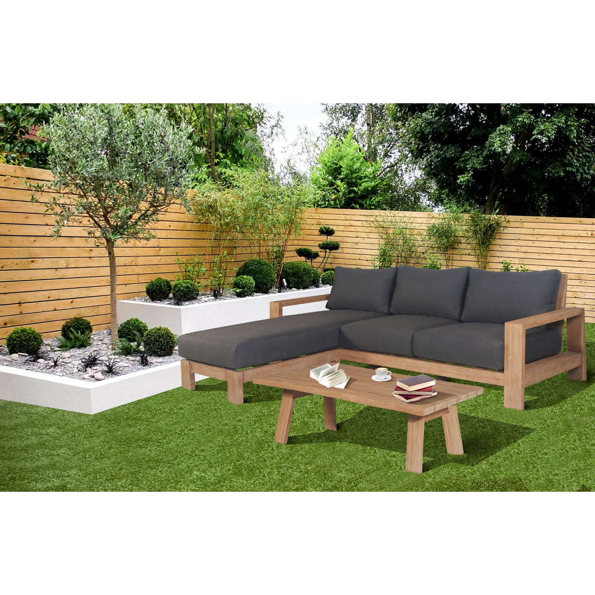 Stud 3 Seater Outdoor Patio Reversible Chaise Sofa Lounge Eucalyptus Solid Wood