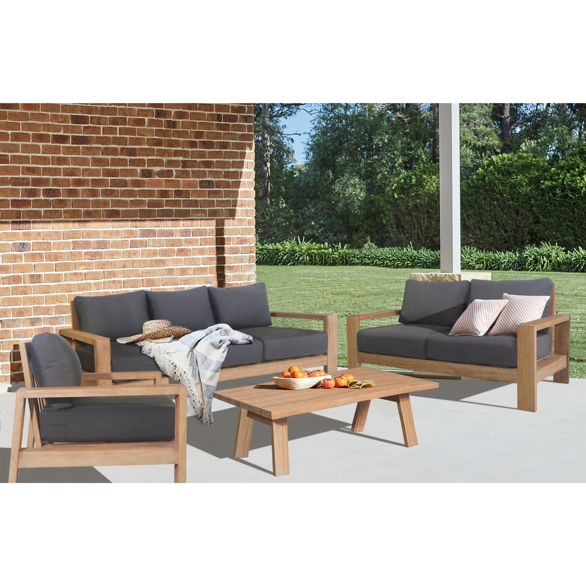 Stud 4pc 3+2+1 Seater Outdoor Patio Sofa Lounge Set Solid Timber Coffee Table