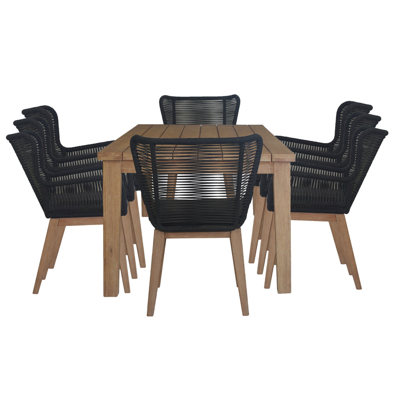 Stud 9pc Outdoor Dining Set 8pc Rope Chair with 220cm Solid Timber Wood Table