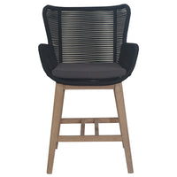 Stud Set of 2 Rope Outdoor Dining High Bar Chair Barstool with Timber Wood Frame