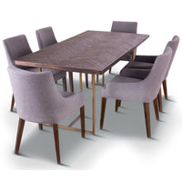 Tuberose Dining Chair Set of 2 Fabric Seat Solid Acacia Wood Furniture - Grey