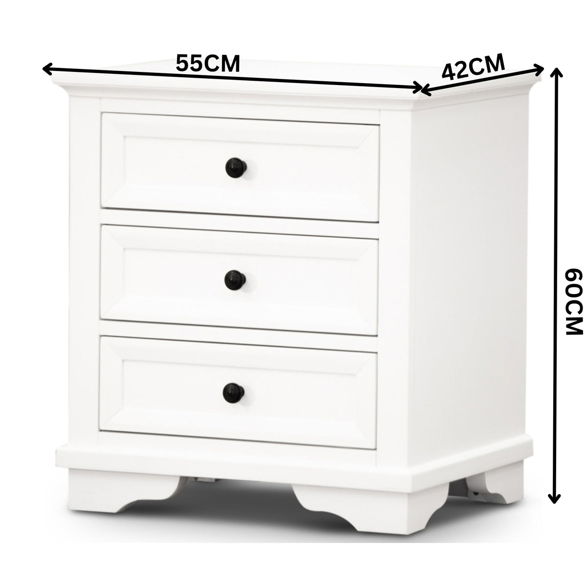 Venice Bedside Table 3 Drawer White